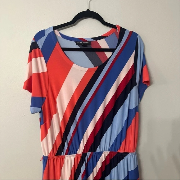 Lane Bryant Short Sleeve Striped Asymmetrical Hem Midi Dress Size 14/16 GUC - Picture 3 of 9
